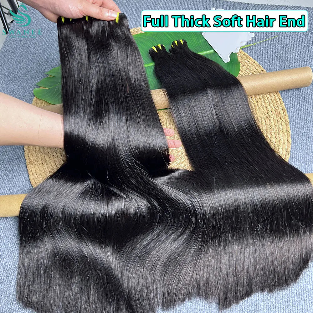 Bone Straight Human Hair Bundles 12A Grade 100% Unprocessed Raw Vietnamese Virgin Weft Hair Extensions #1B Natural Black