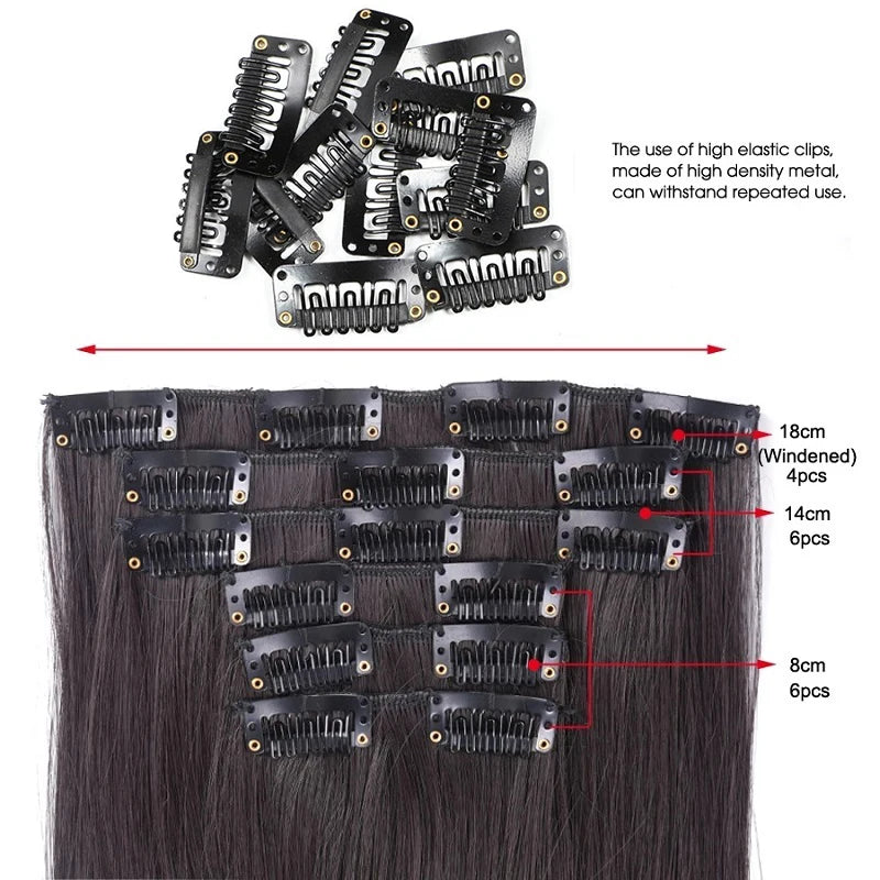 6Pieces/Set Synthetic 24Inch Long Straight Hair Extension Silky Hairpiece for Women