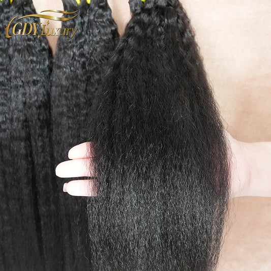 Raw Kinky Straight Hair Bundles 100% Human Hair Weave Bundles 1/2/3 Yaki Bundles Brazilian Raw Human Hair Extensions Thick End