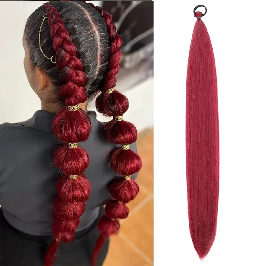2PCS 26Inch Synthetic Long Straight Ponytail with Elastic Hair Colorful Braiding Hair Ponytail Hair Extensions Hair Accessories