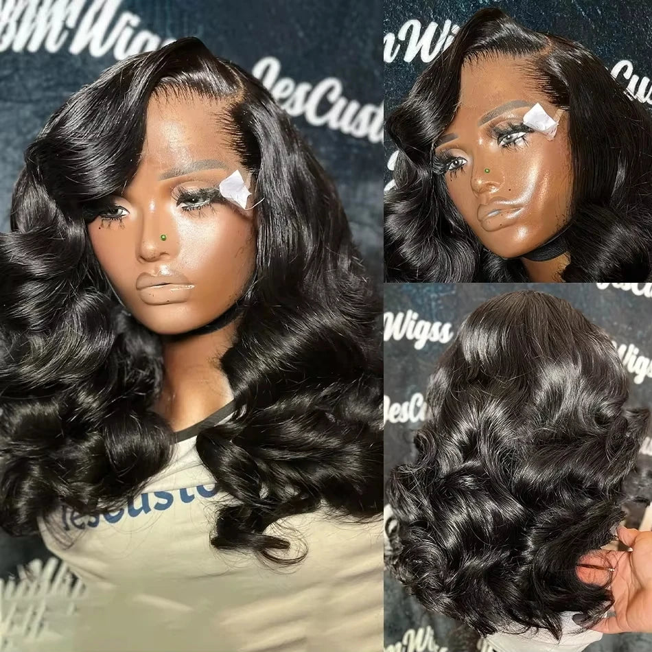 250% Density 100% Vietname Loose Wave Wig 13x4 Frontal Bouncy Wave Wig with Human Hair Natural Black For Black Women 14-20Inch