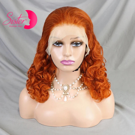12A Double Drawn 350# Ginger Orange Spring Bouncy Curly Human Hair Wigs 13x4 Lace Frontal Curly Hair Wigs 250% Density for Women