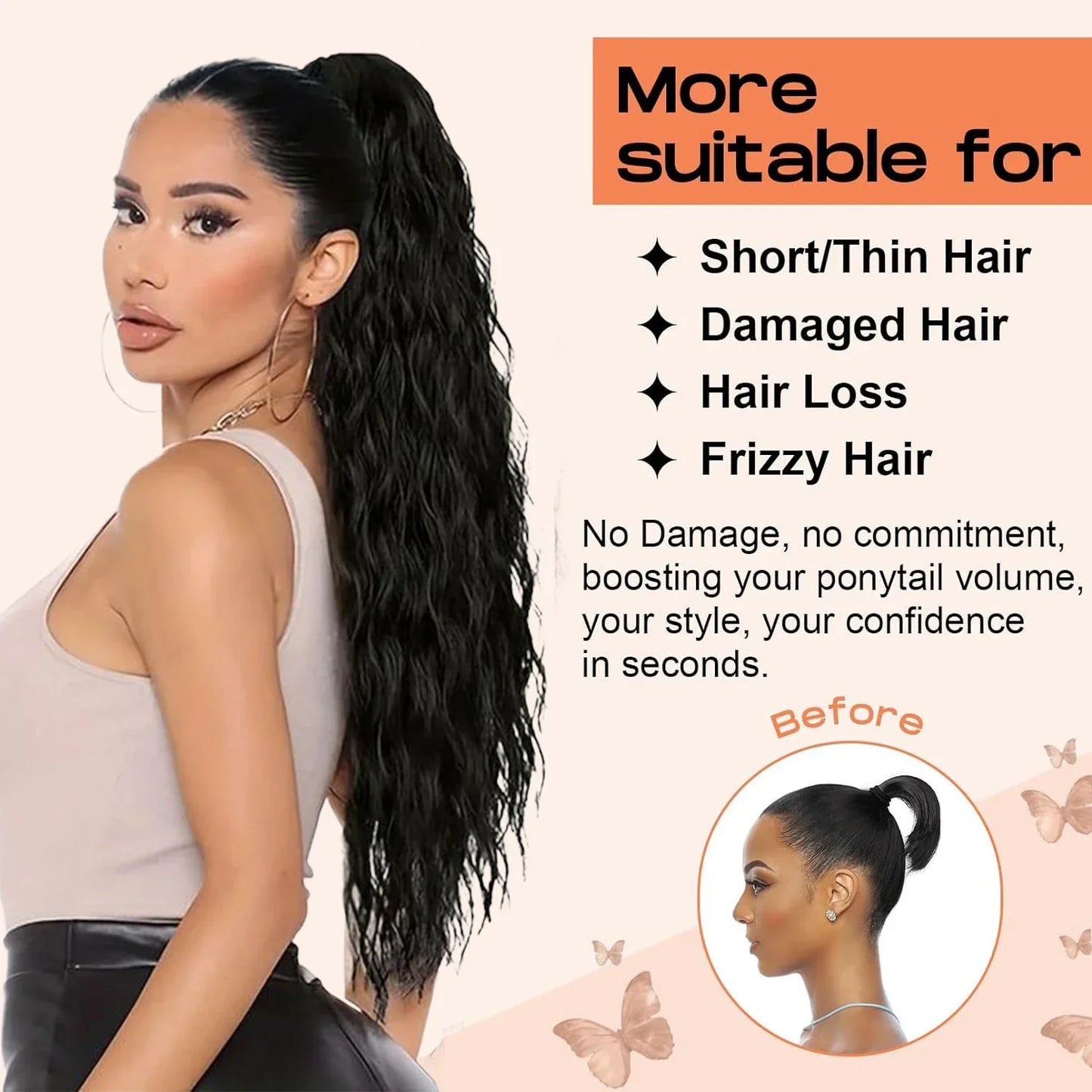28 Inch Long Ponytail Extension Curly Wavy Claw Clip on Fake Pony Tail Hair Piece Natural Fluffy Synthetic Horse Tail for Women