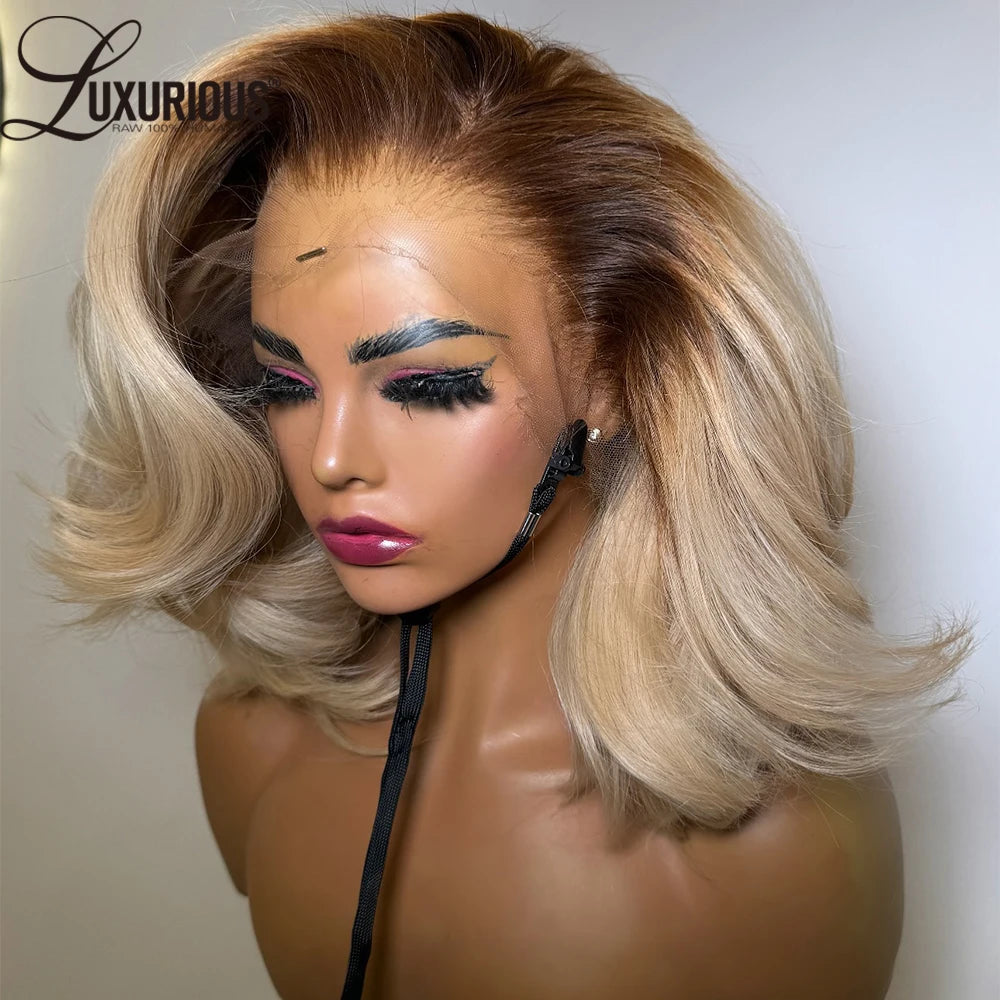#4/613 Blonde Short Bob Human Hair Wigs For Women 13x6 Lace Wig Human Hair 13x4 Transparent Lace Wig Ombre Honey Blonde Wig 200%