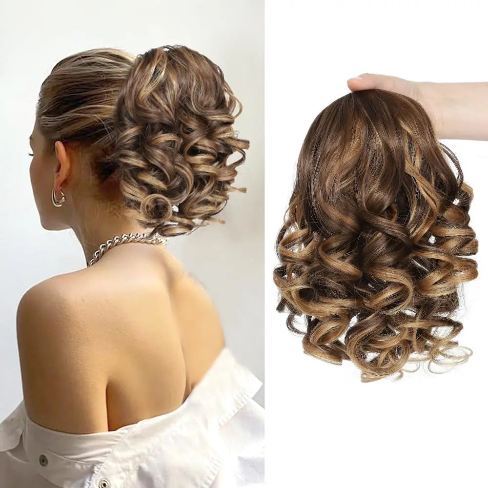 Short Curly Drawstring Ponytail Extensions Synthetic Clip In Hair Extensions Elegant For Daily Use Hair Accessories