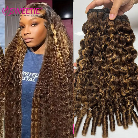 12A P4/27 Burmese Curly Human Hair Bundle Highlight Pixie Curls Human Hair Extensions Honey Blonde Vietnamese Raw Human Hair