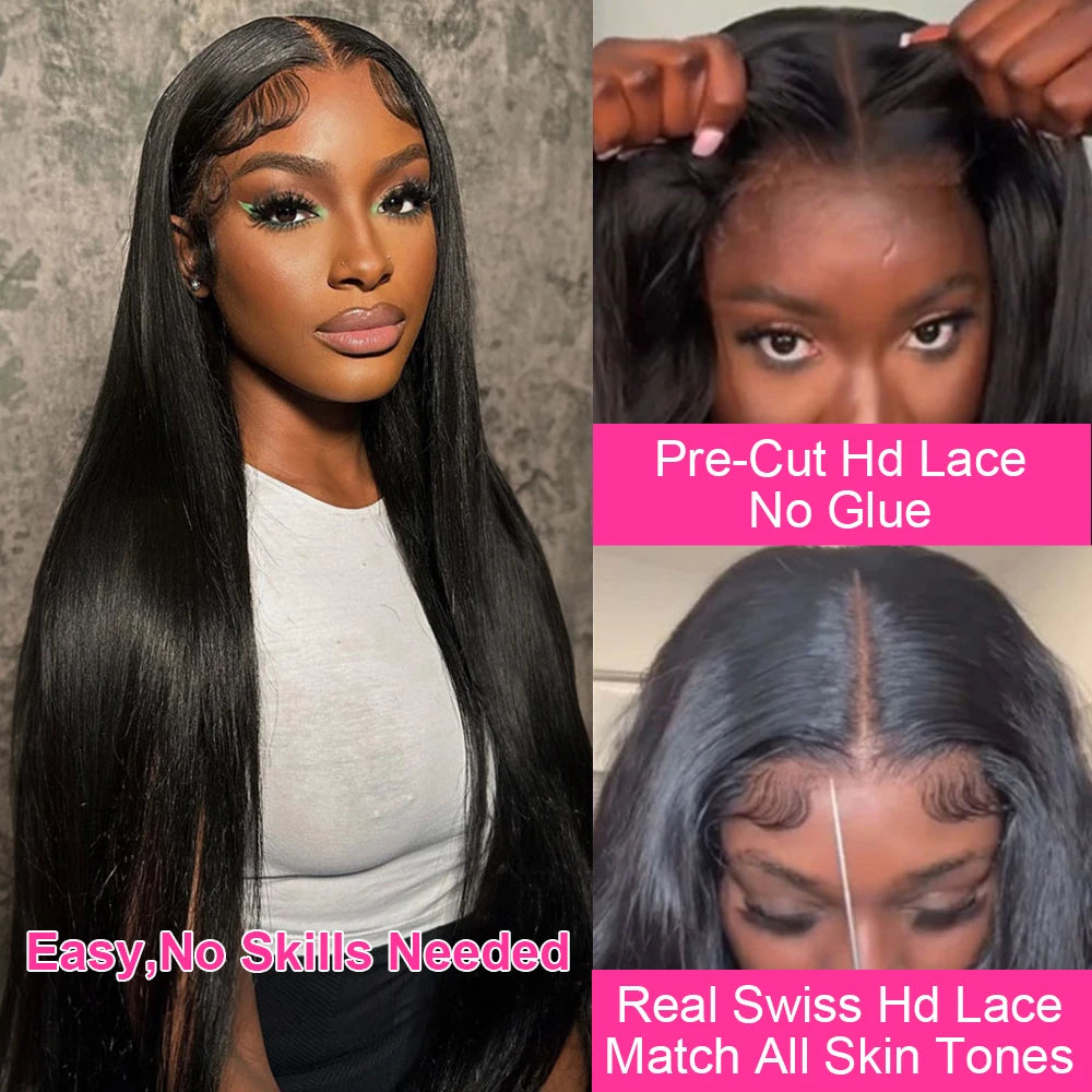 250% High Density Brazilian 30 40Inch Glueless Wig Human Hair Bone Straight 13x4 HD Lace Frontal Human Hair Wigs 7x5 Closure Wig
