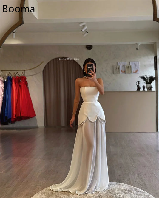 Booma Elegant Wedding Dresses Floor-Lenght Long A-Line Strapless Sleeveless Brides Gown Custom Made 2025