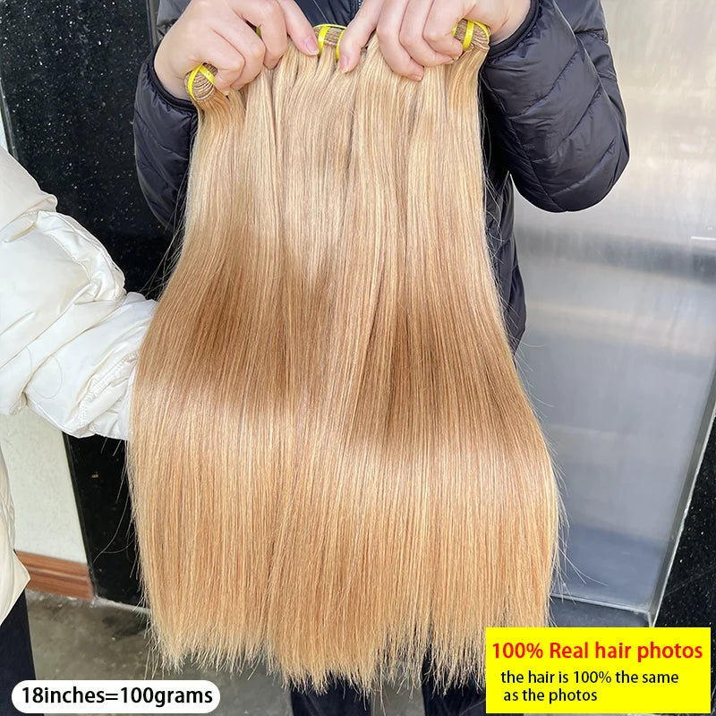 #27 Honey Blonde Bone Straight 100% Human Hair Bundles Unprocessed Raw Virgin Hair Weave Extensions Colored Hair Double Weft