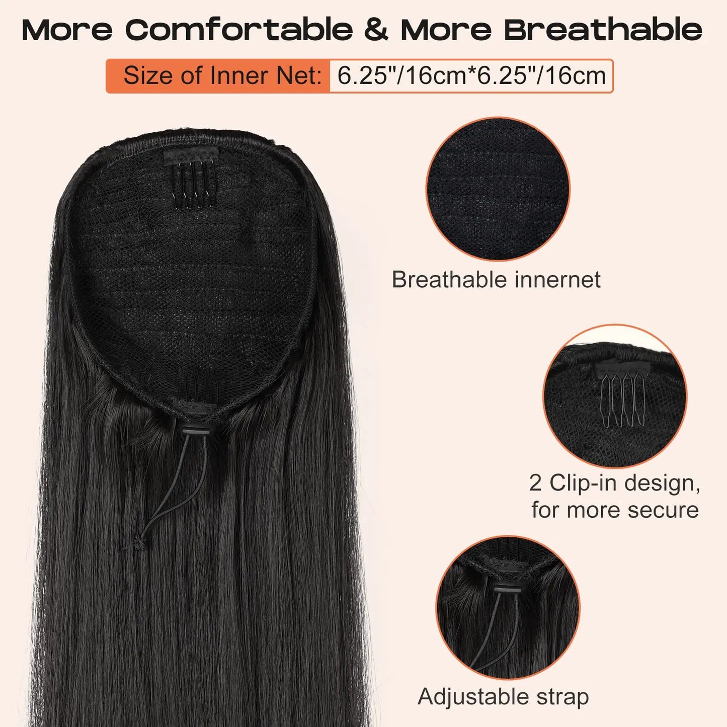 Drawstring Ponytail Human Hair Brazilian Straight Human Hair Ponytail Extensions Natural Black Color Remy Straight for Women