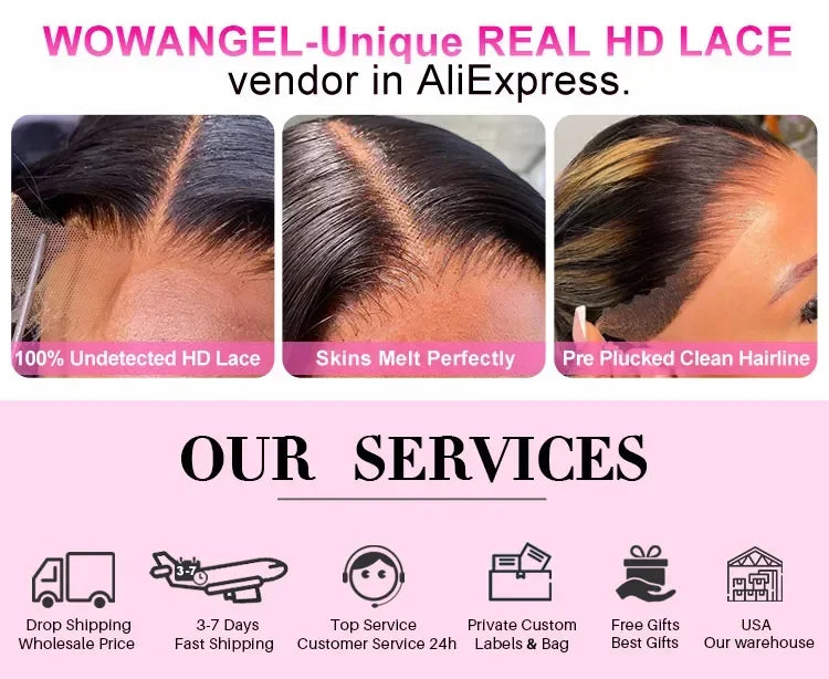 Wow Angel 34in Deep Wave Wigs 5x5 HD Lace Closure Wigs Melt Skins Glueless Human Hair Wigs Wear To Go Brazilian Hair For Women