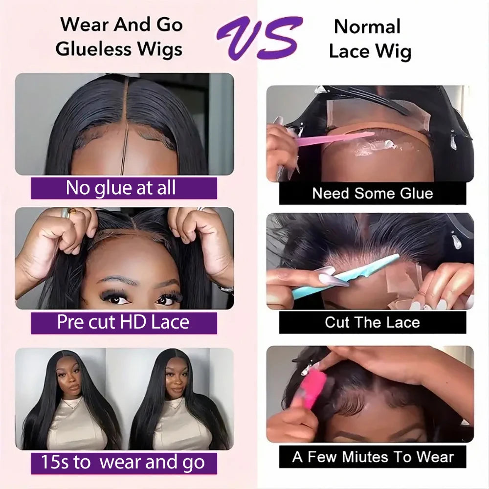 6X4 Glueless Wig Human Hair 4X4 Ready to Wear Wigs Straight Lace Frontal Wig Pre Cut Pre Plucked Ready to Go Wig 3 Days Delivery
