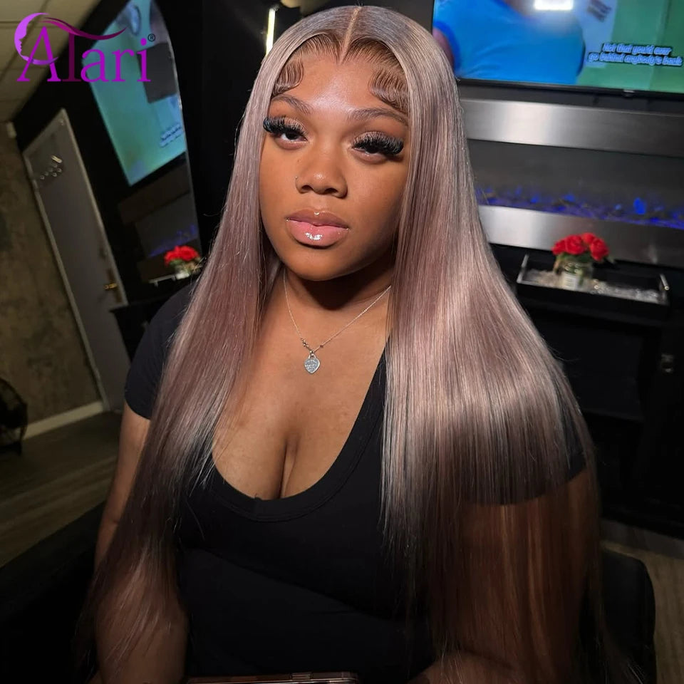 Dark Ash Blonde with Brown Roots Straight Wig 13x6 13x4 Lace Frontal Human Hair Wigs Ombre Deep Gray Lace Front Brazilian Wig