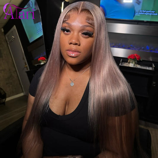 Dark Ash Blonde with Brown Roots Straight Wig 13x6 13x4 Lace Frontal Human Hair Wigs Ombre Deep Gray Lace Front Brazilian Wig