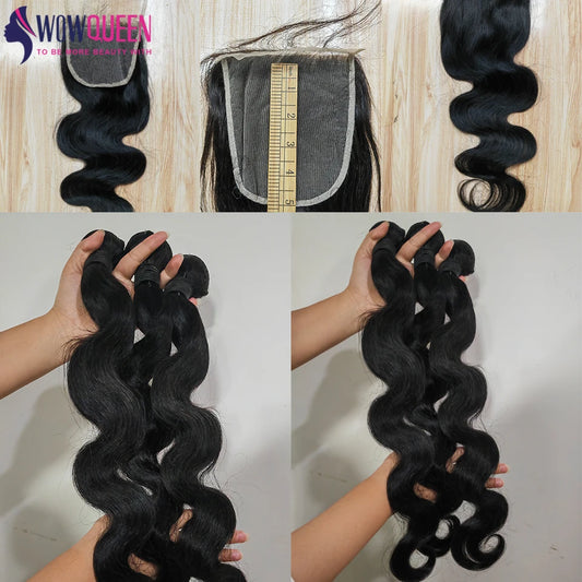 Body Wave Bundles With Closure 4x4 5x5 Hair Weave 3/4 Bundles With Closure 100% Human Hair Bundles Extensions With Lace Closure