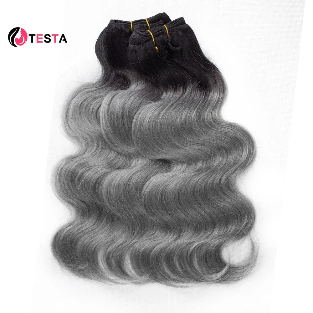 Remy Brazilian Human Hair Colored Dark Gray With Black Roots Body Wave Hair Extension Ombre Color Bundles