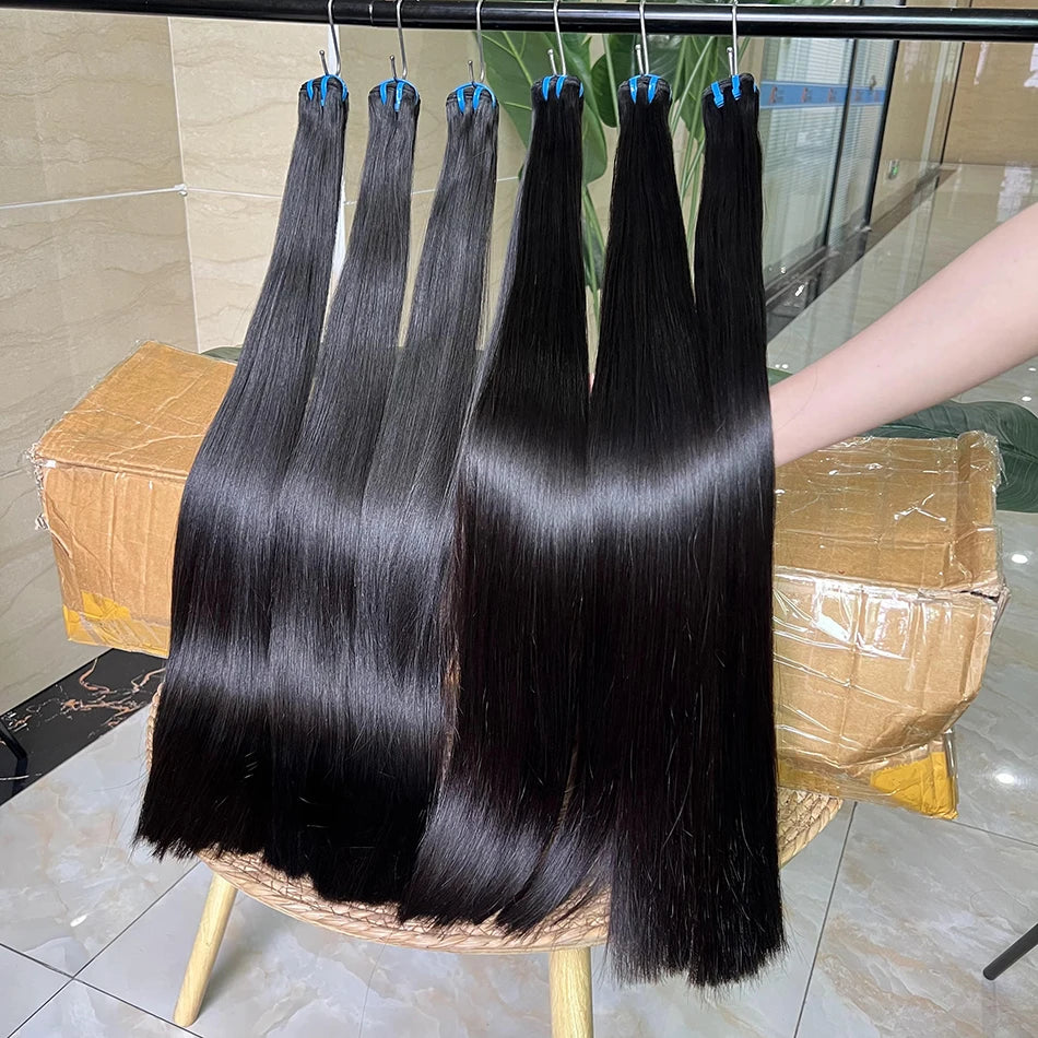 15A Bone Straight Super Double Drawn Human Hair Bundles Weave Raw Virgin Hair Extensions #1b Natural Color Can Dye #613 Color