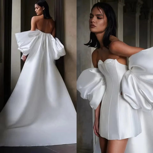 SWEMILE A-Line Simple 2 Pieces Mini Wedding Dresses With Shawl Bead Women Party Bridal Gowns Short Wedding Bride Dresses 2025