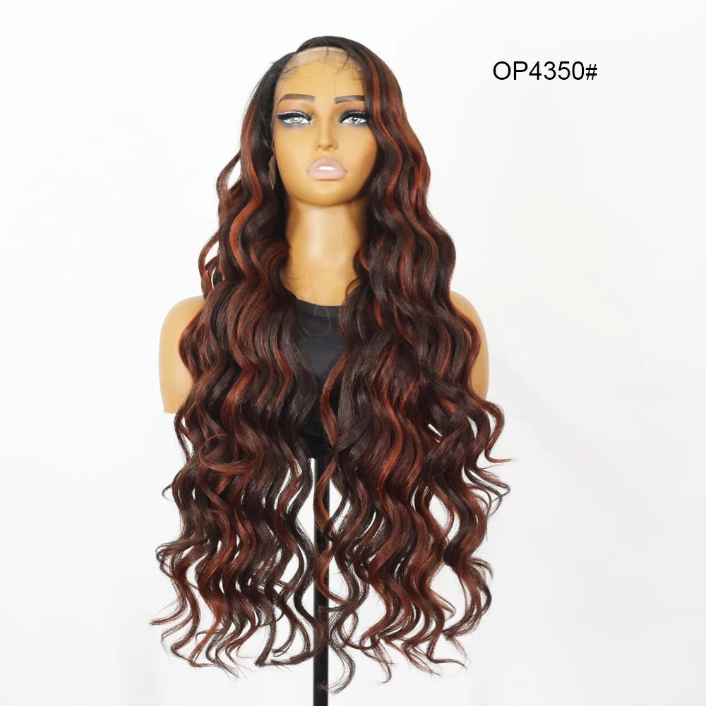 Ombre Highlight Wave Wig for Women Synthetic T-Part Lace Frontal Red Lace 13x5 Black Cosplay Daily Use Hair
