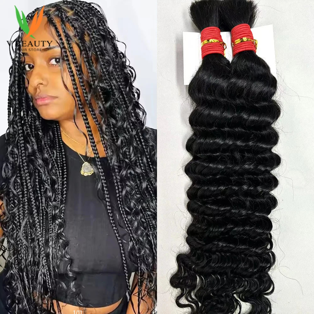 V Beauty Human Hair for Braiding Deep Wave #27 Honey Blonde Bulk Human Hair Bundles No Weft Hair Bulk for Women Hair Extensions