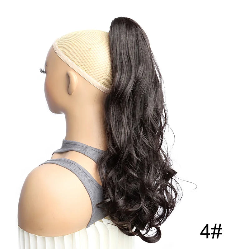Synthetic Long Curly Wave Ponytail Claw Clip in Hair Extension Black Brown Hairpiece for Women