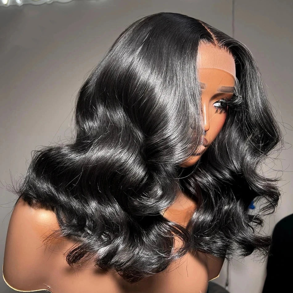 220 Density Body Wave Short Bob Wigs Human Hair 13x4 Transparent Lace Front Human Hair Wig Preplucked Lace Frontal Wig For Women