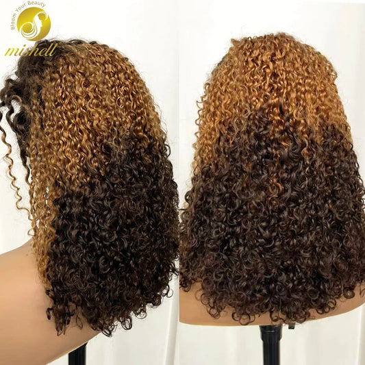 350% Density 13x4 Lace Frontal Pixie Curly Human Hair Wigs 12A Colored Water Wave Raw Burmese Bouncy Curly Hair Wigs for Women