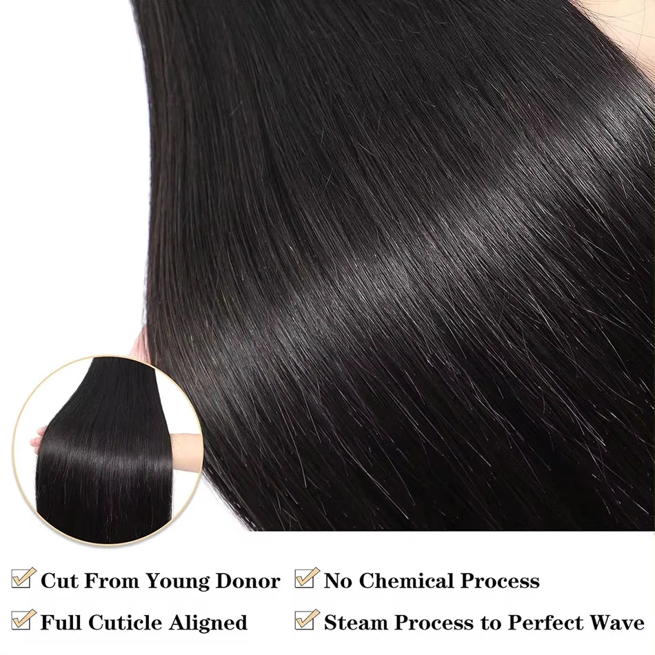 12A Bone Straight Hair Bundles Brazilian 100% Human Hair Weave Bundles 1/3/4 PCS Natural Black 8-30" Remy Human Hair Extensions
