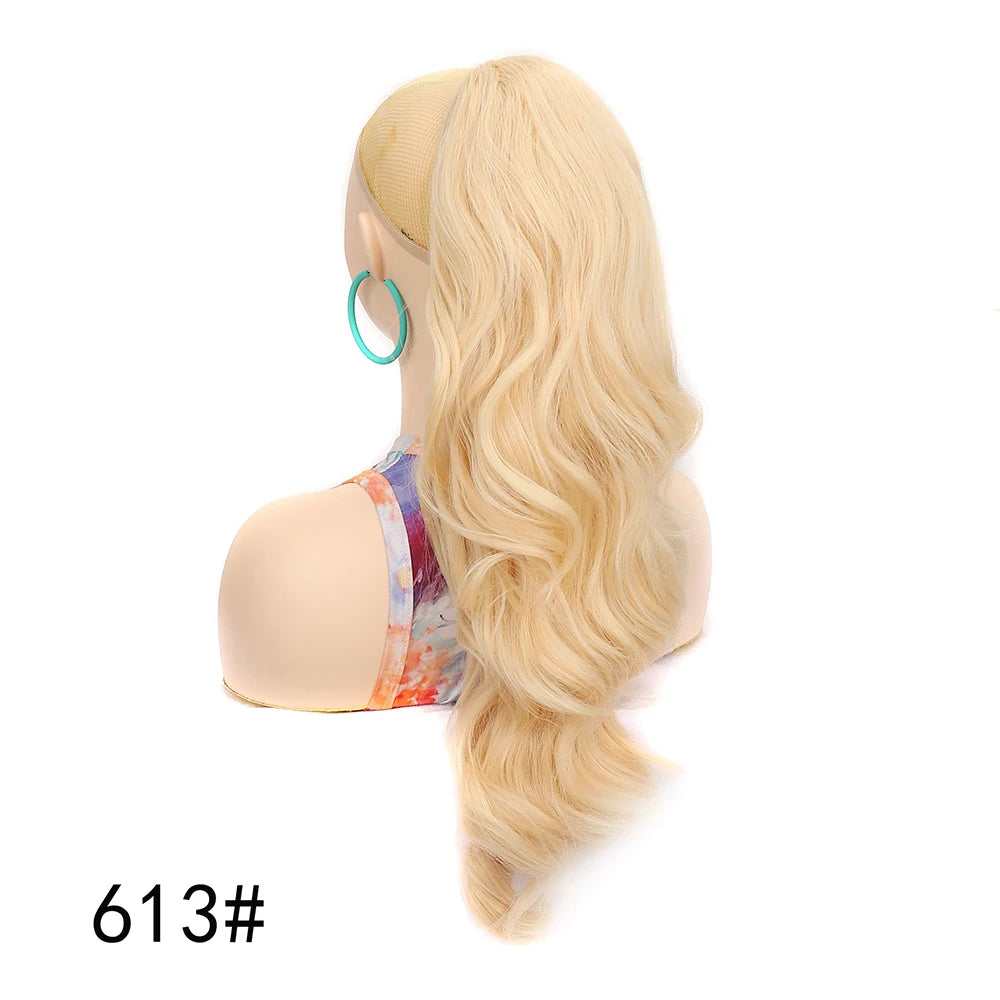 Ponytail Extension 24Inch Long Natural Wavy Drawstring Pony tail for Women Synthetic Heat Resistant Hairpiece for Daily Use part