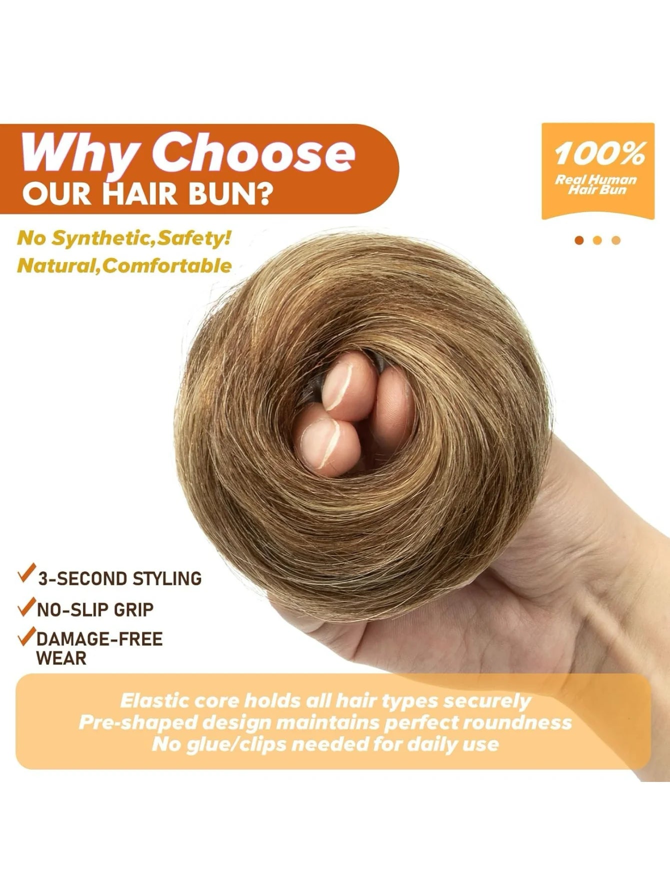 Messy Bun Hair Piece Human Hair Natural Black Wavy Tousled Stretchy Fluffy Donut Updo Elegant Chignon with Elastic Rubber Band