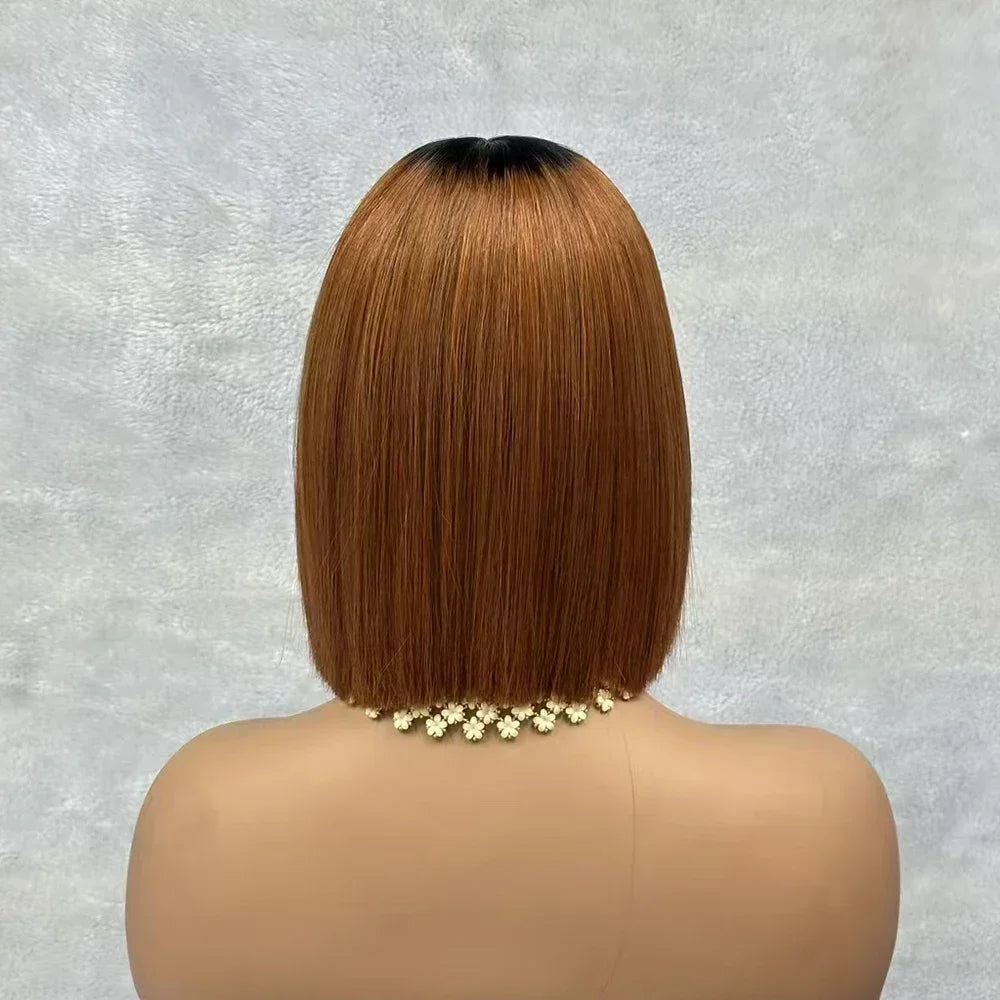 2x6 Lace Closure Bob Wigs Honey Brown Color Vietnam Raw Bone Straight Human Hair Short Bob Glueless Wigs for Women 180% Density