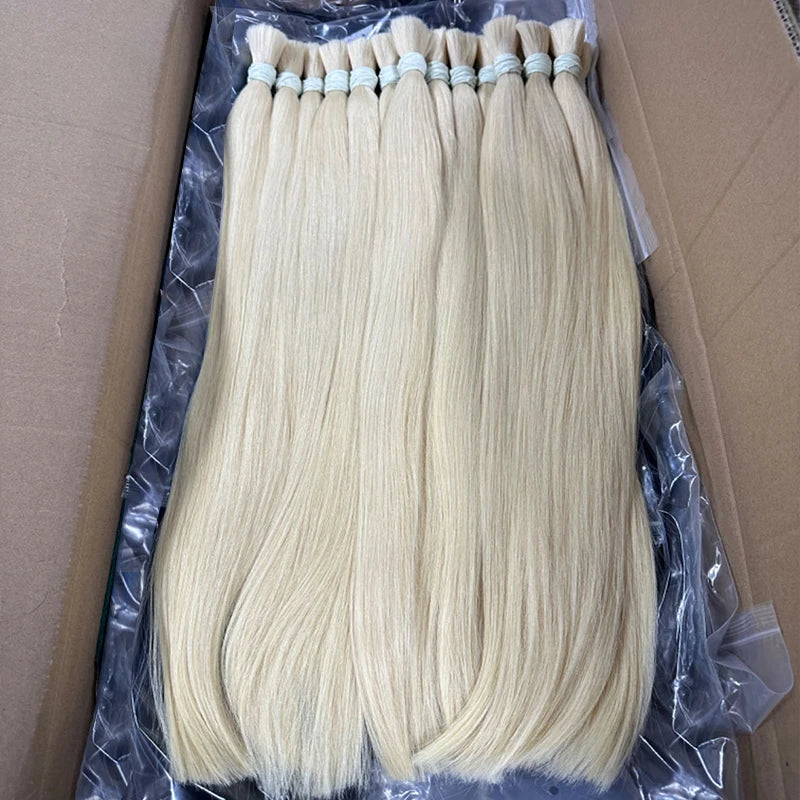 100% Real Human Hair Bulks 613 no Weft Honey Blond Hair Extensions Vietnamese Virgin Hair Straight Weaving Hair for Braiding