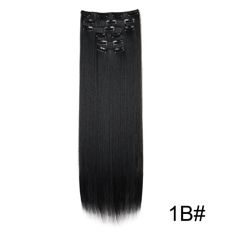 6Pieces/Set Synthetic 24Inch Long Straight Hair Extension Silky Hairpiece for Women