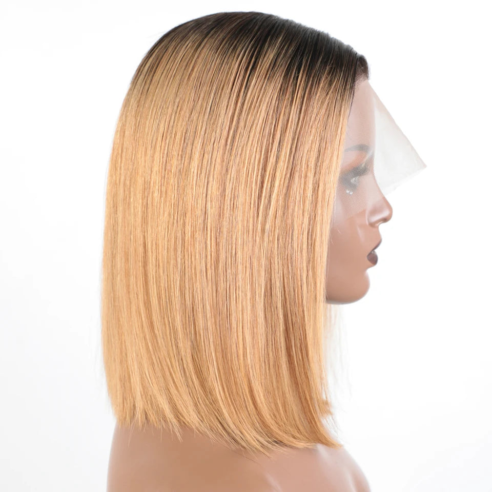 Lekker Highlight Blonde Short Straight Bob 13x6x1 Lace Front Human Hair Wigs For Women Brazilian Remy Hair Colored Glueless Wigs