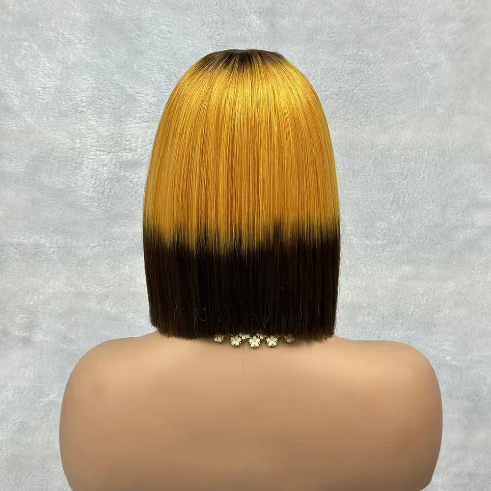 2x6 Lace Closure Bob Wigs Honey Brown Color Vietnam Raw Bone Straight Human Hair Short Bob Glueless Wigs for Women 180% Density