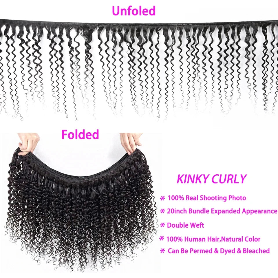 Yyong Brazilian Kinky Curly Bundles With Frontal 13x4 Lace Frontal With Bundles Remy Human Hair 3/4 Bundle With Closure