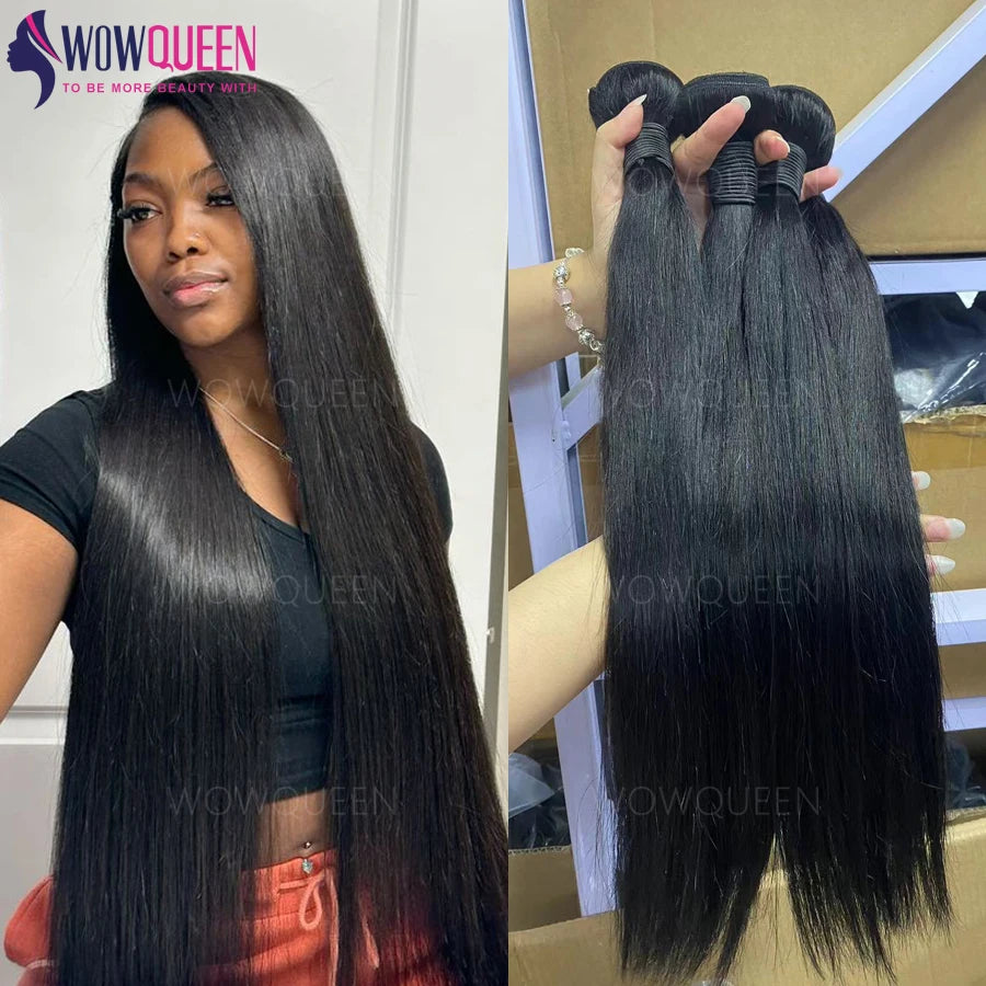 Peruvian Hair Bundles Straight Human Hair Weave Raw Bundles Remy Hair Extension Natural Black 1/3/4 Pcs 10-32 Inches WOWQUEEN
