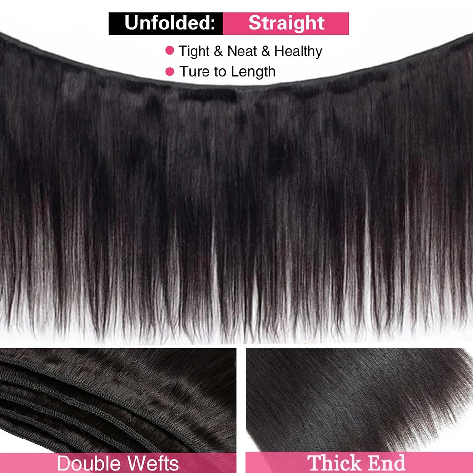 YYong Brazilian Straight Hair 3/4 Bundles With Frontal Remy Human Hair 13x4 Ear to Ear Lace Frontal Closure With Bundles
