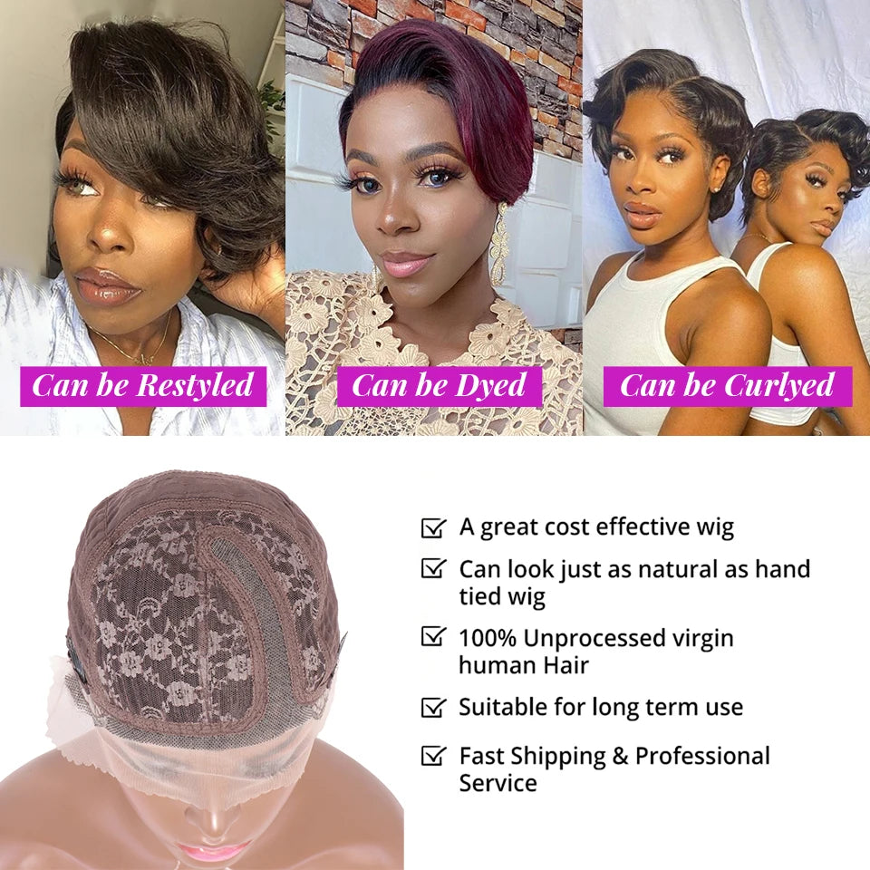 Pixie Cut Wigs Human Hair Wigs For Women straight Short Bob Wig Brazilian PrePlucked 13x4 Lace Frontal Human Hair Wig 180Density