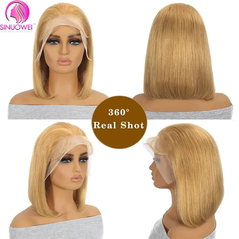 #27 Honey Blonde Lace Front Bob Wigs 13x4 Transparent Straight Human Hair Wig Bob Color Wigs 10-14 inch short Lace Wigs