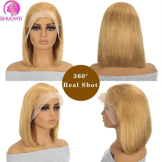 #27 Honey Blonde Lace Front Bob Wigs 13x4 Transparent Straight Human Hair Wig Bob Color Wigs 10-14 inch short Lace Wigs
