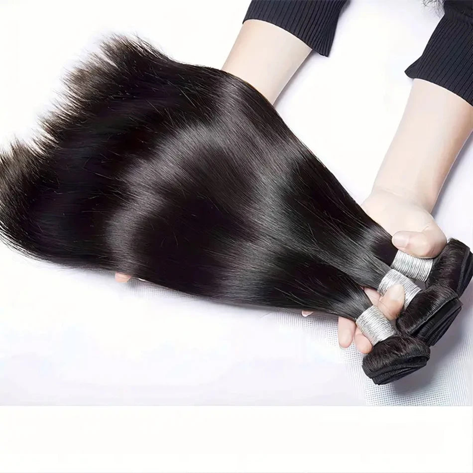 Brazilian 30 Inch Raw Virgin Unprocessed 100% Human Hair Extensions Bone Straight 1 3 4 Bundles Deal Double Weft  For Women 100g