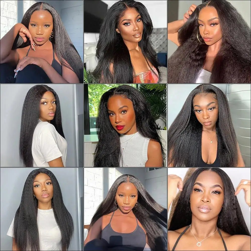Kinky Straight Human Hair Wig For Women 13x4 Lace Front Wigs Human Hair Pre Plucked  Yaki Straight Brazilian Human Hair Wigs