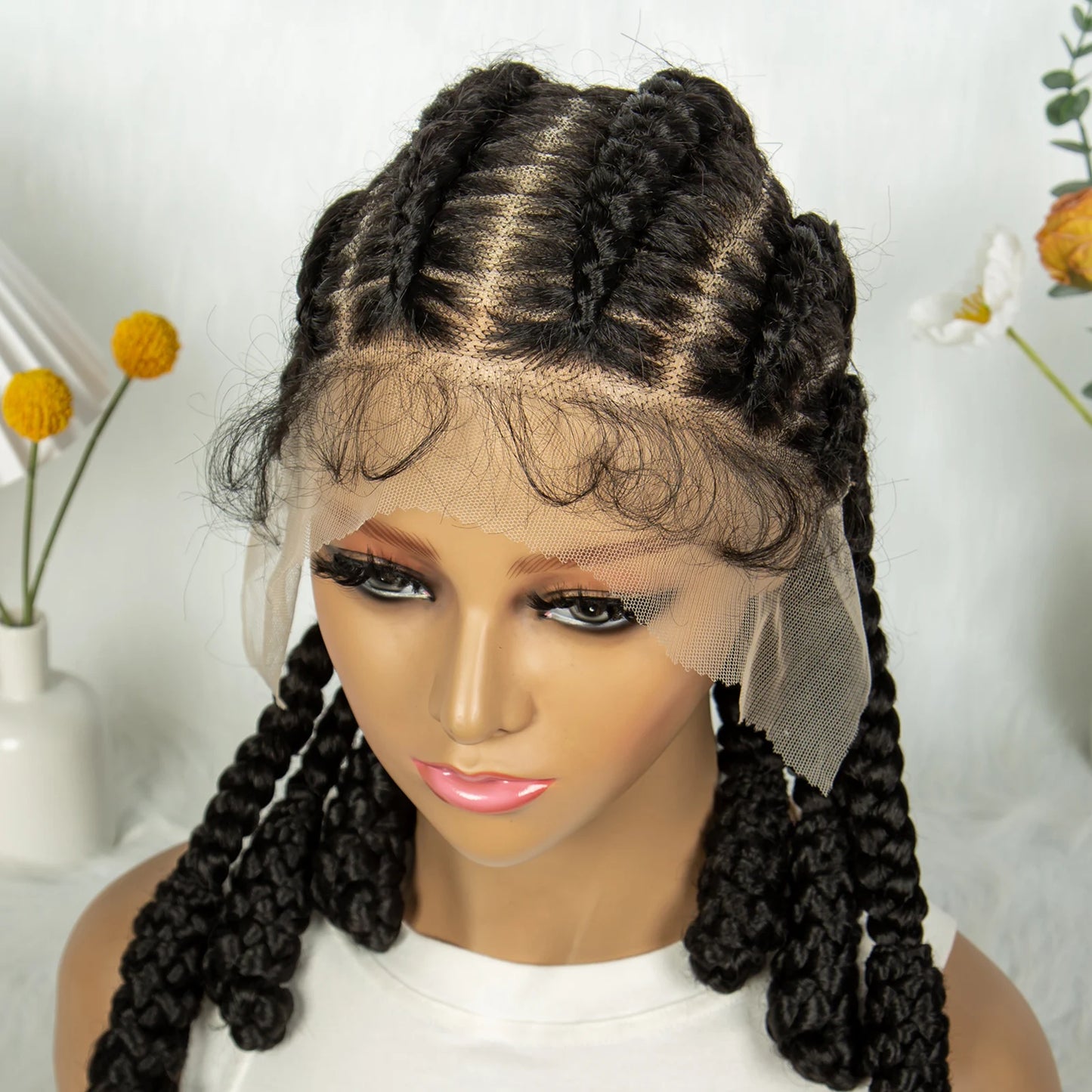 KIMA Cornrow Box Braided Wig Synthetic Full Lace Wigs for Africa Women Men Braids Wig with Baby Hair