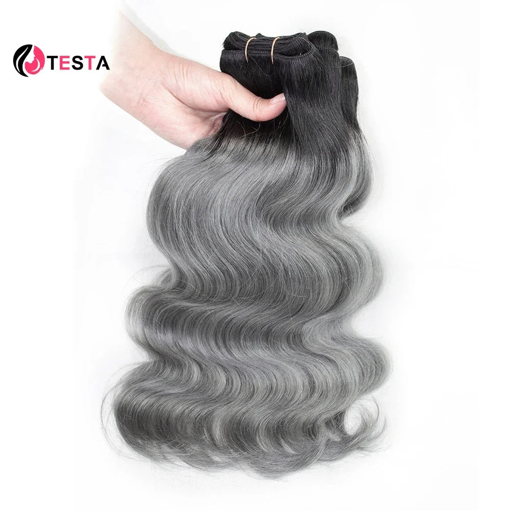Remy Brazilian Human Hair Colored Dark Gray With Black Roots Body Wave Hair Extension Ombre Color Bundles