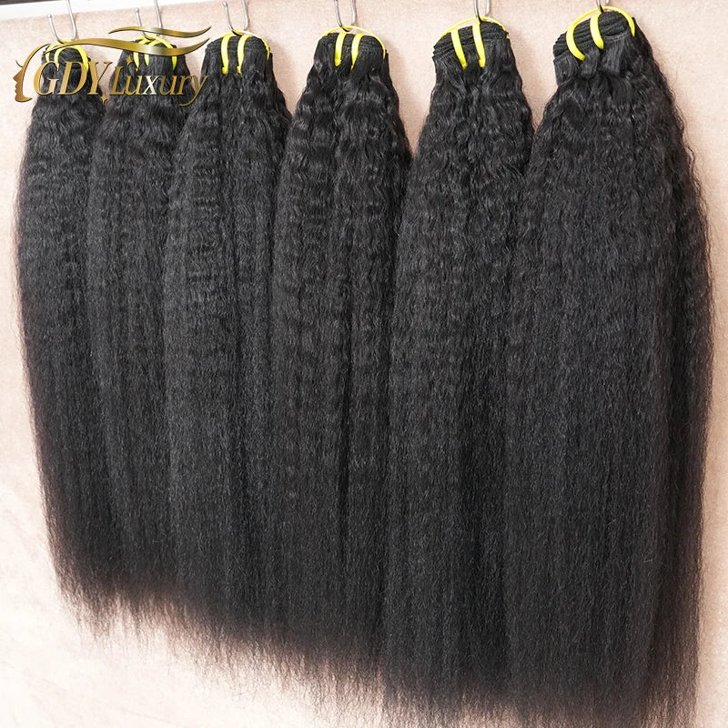 Raw Kinky Straight Hair Bundles 100% Human Hair Weave Bundles 1/2/3 Yaki Bundles Brazilian Raw Human Hair Extensions Thick End