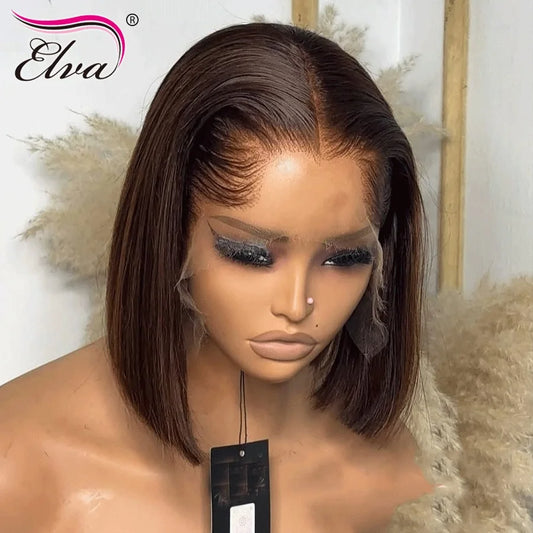 Ombre Blonde Colored Bone Straight 13x6 Transparent Lace Front Wigs For Woman Lace Glueless Wigs Human Hair Short Bob Wigs