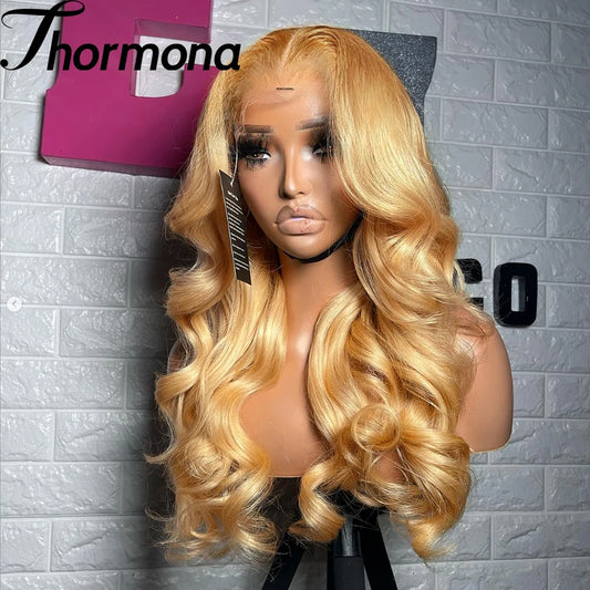 13X6 Honey Blonde Body Wave Lace Front Wig Pre Plucked Natural Hairline Synthetic Light Blonde Lace Front Wigs Glueless