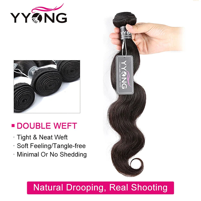 Yyong Body Wave Bundles 1/3/4 Bundles Brazilian Human Hair Weave Bundles 8-32 Inches Remy Human Hair Extensions