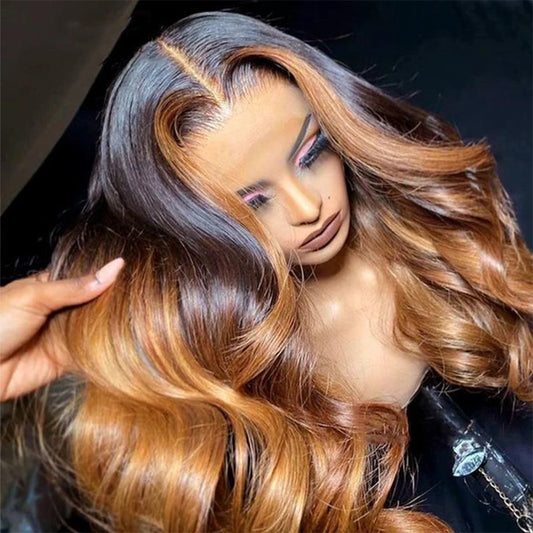 Clearance Sale Cheap Wig Ombre 30 Brown Colored Body Wave Lace Wig Human Hair T Part Lace Wig Human Hair for Women Big Discount